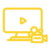 Yellow desktop computer with play button indicating our innovative video marketing skills