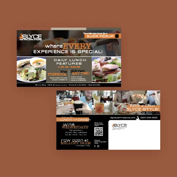 A direct mailer with delicious dishes and drinks we crafted to showcase lunch and dinner specials