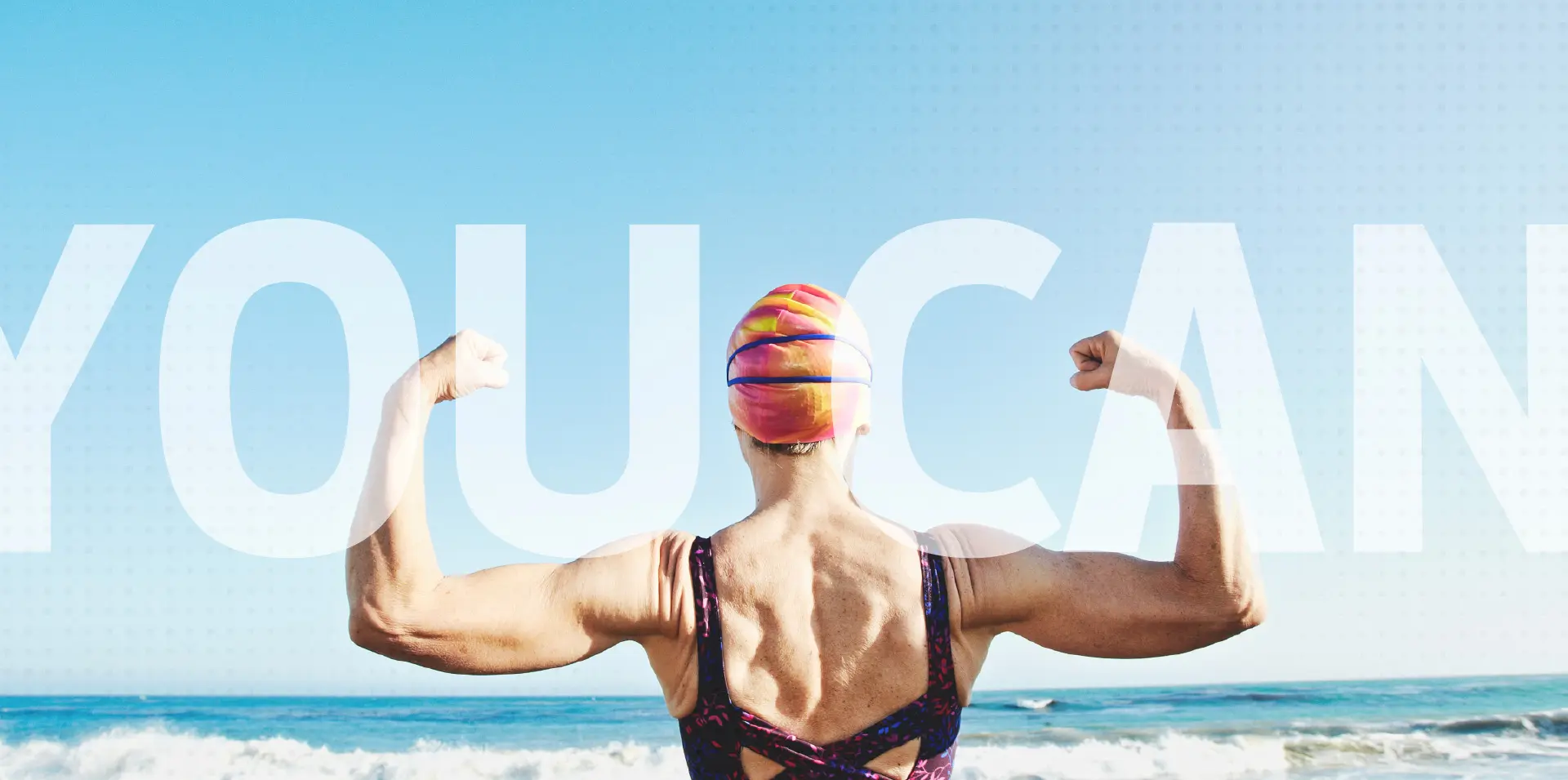 canon-pps-client-portfolio-hero-1920x955-72ppi A swimmer flexing her biceps on the beach indicating our award winning YOU CAN campaign with Canon Solutions America
