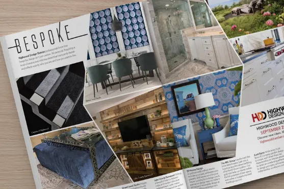 A two page bespoke design magazine spread created for promotion of Highwood Design District