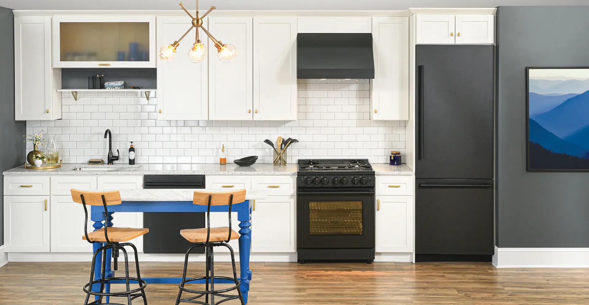clientportfolio_beko_1920x955_img01 Stylish white-cabinet kitchen featuring black Euro-style appliances from our client Beko US.