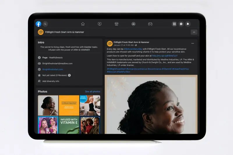 An ipad showing the award winning organic social media campaign and FitRight Fresh Start Facebook page