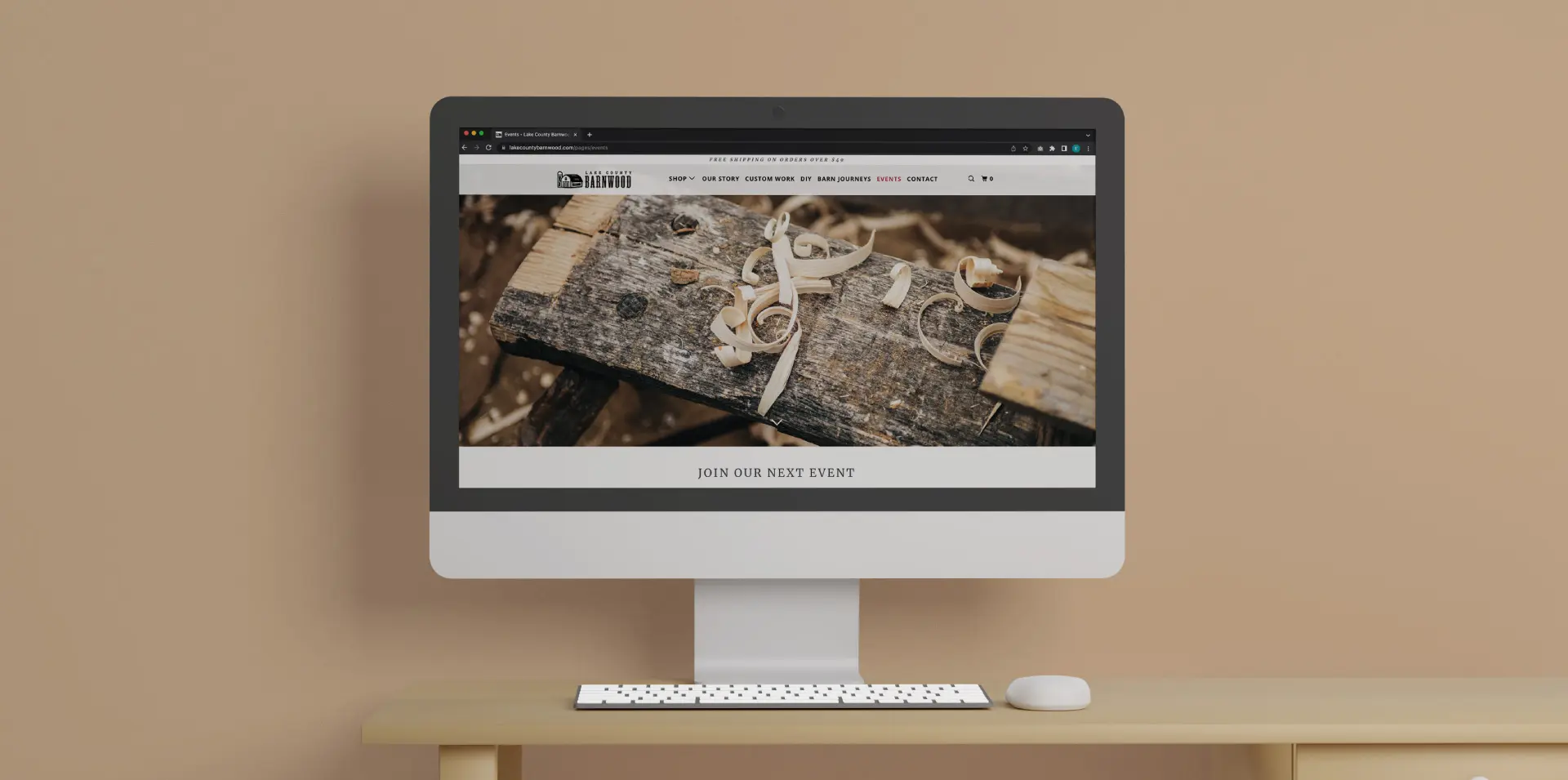 lakeCountyBarnwood-hero-1900x955-72ppi A desktop monitor showing the Lake County Barnwood website we designed and developed.