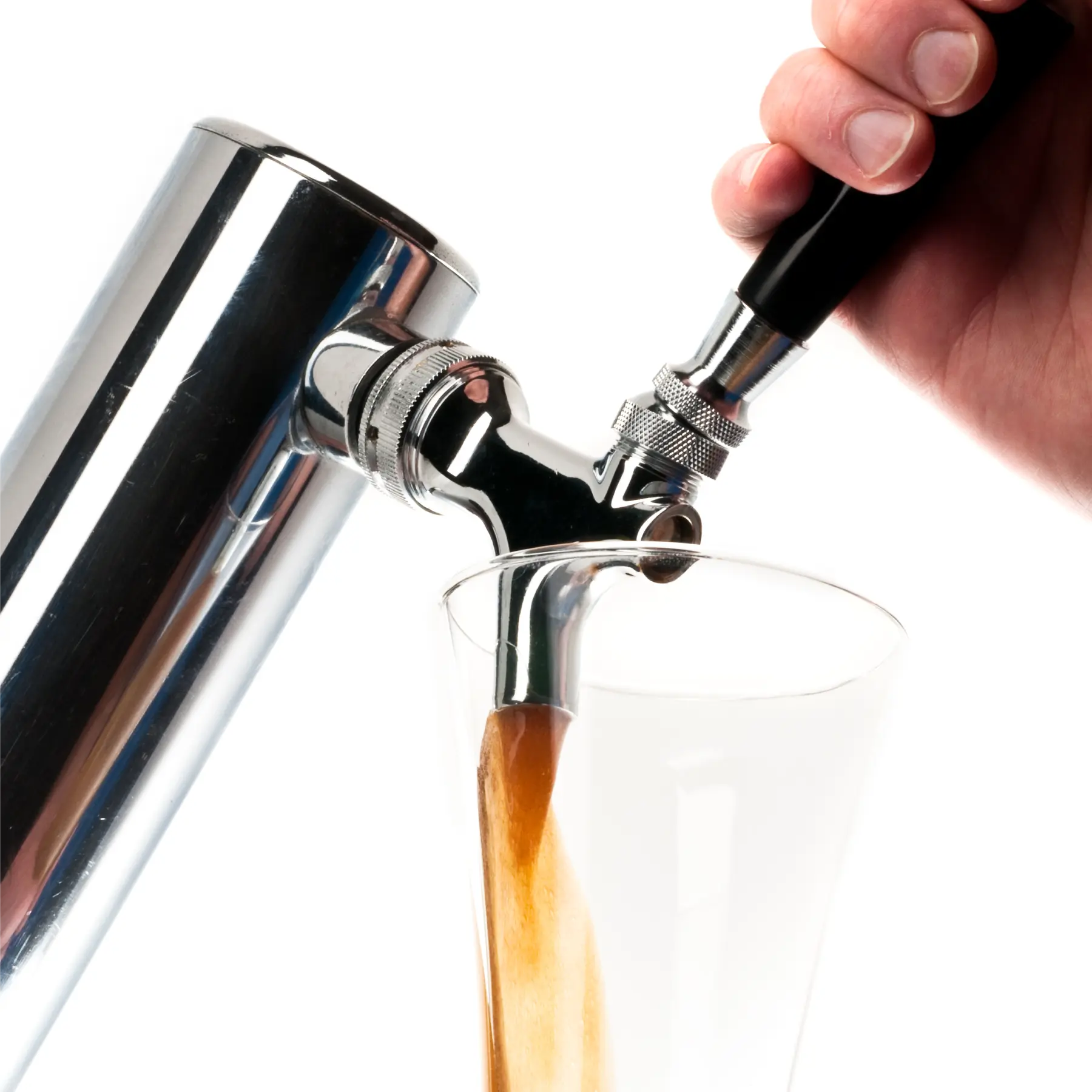 A beer tap pouring into a glass represents our website design and development for Perlick Corporation.