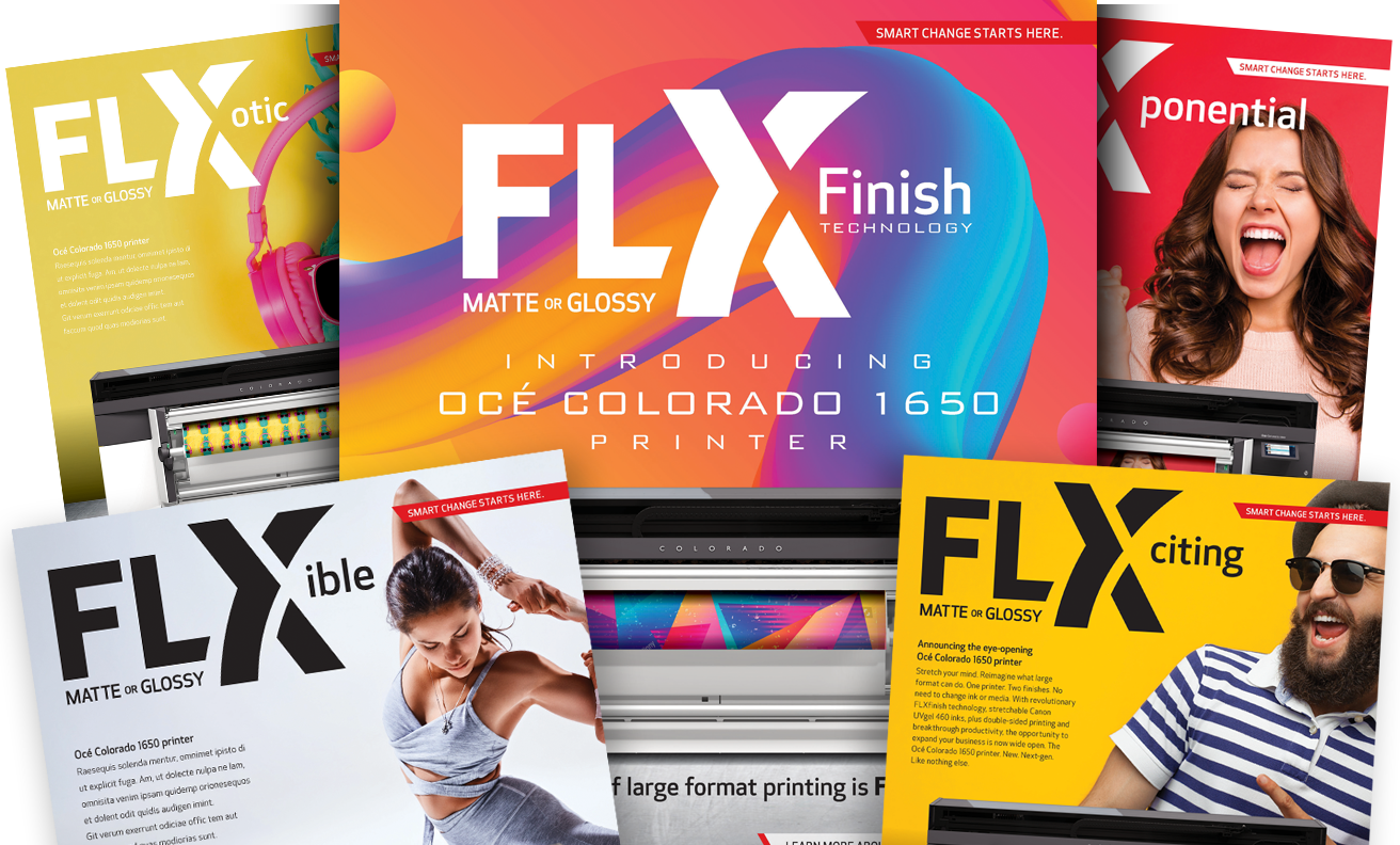 Several flyers advertising FLXFinish