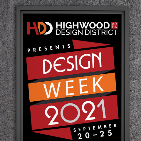 poster for the Highwood Design Week 2021 displayed outside