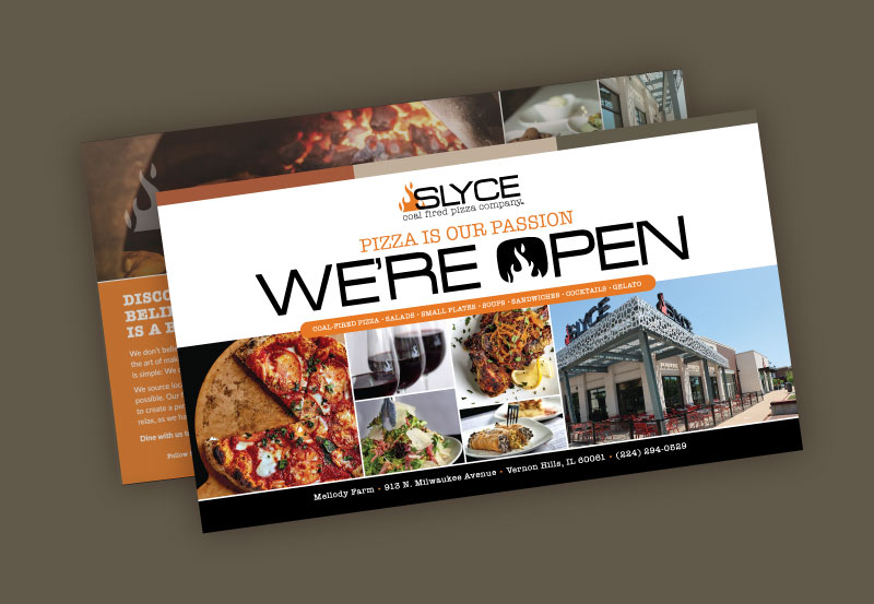 Direct mail flyers for Slyce pizza