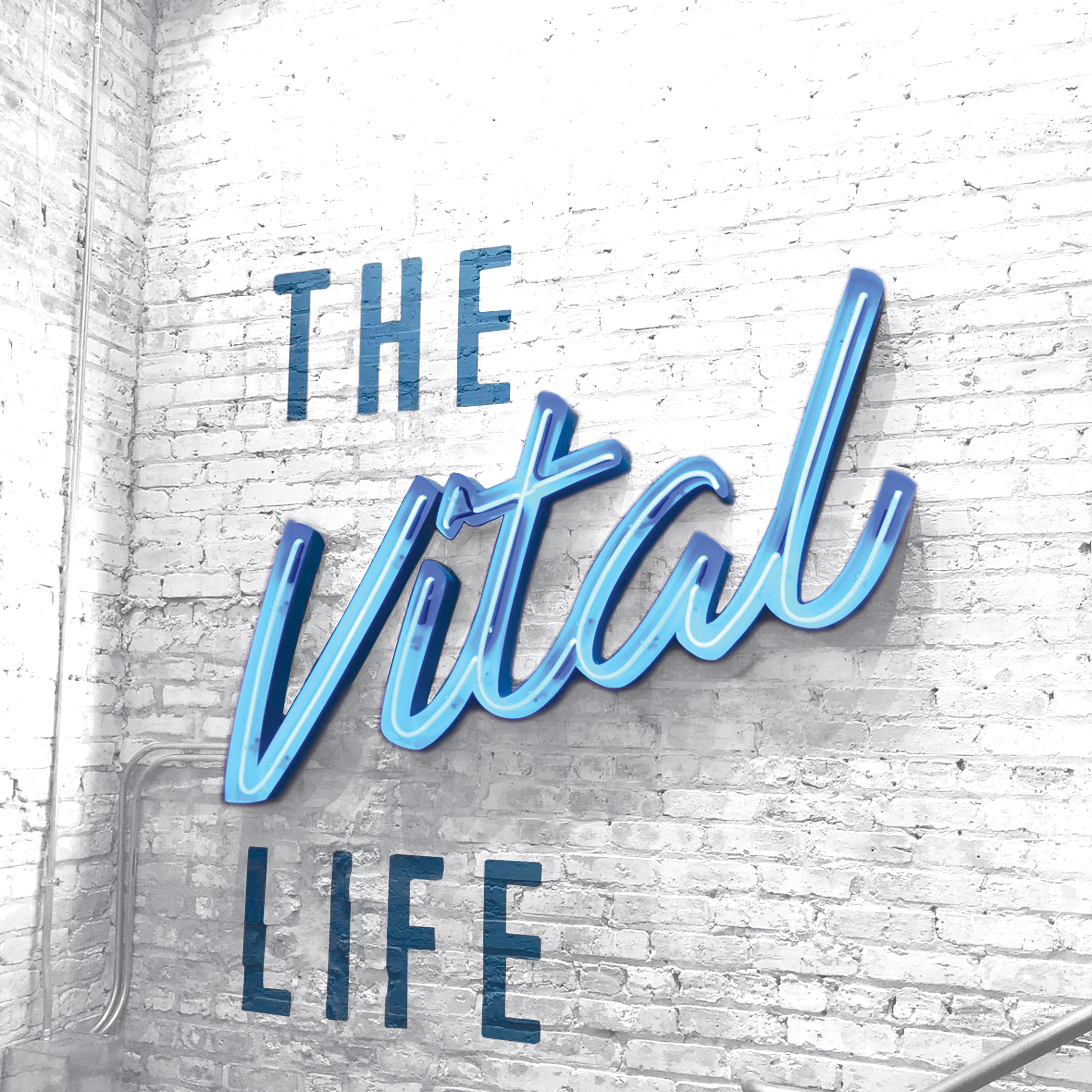 A wall sign reading "The Vital Life" represents our website design and development for Windy Installs.