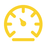 Yellow speed odometer graphic indicating high load speed of website