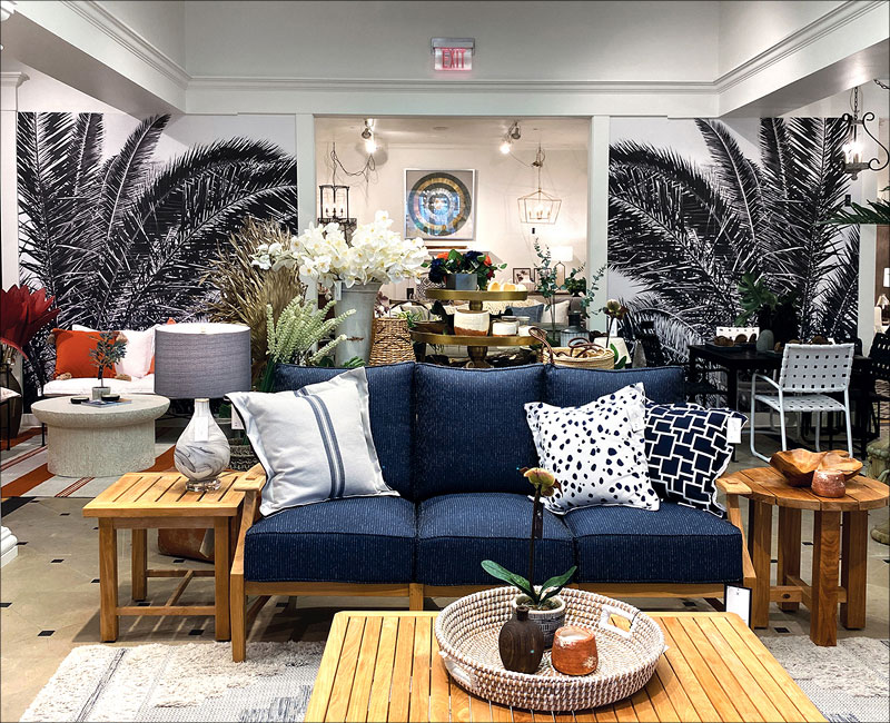 blue couch and wooden coffee table