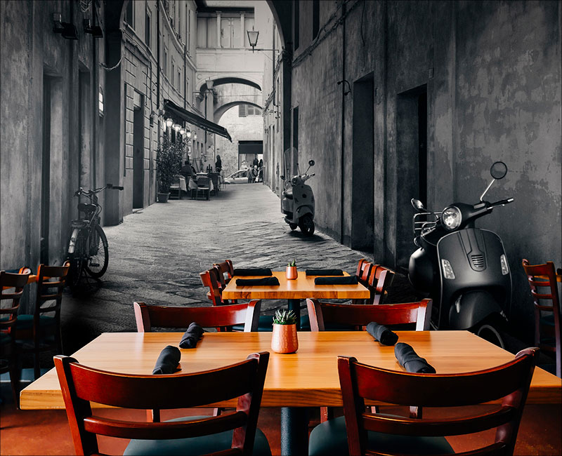 dinner table with vespa
