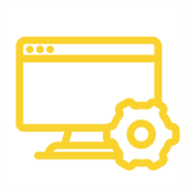 Yellow desktop computer and gear graphic indicating optimized digital marketing
