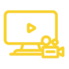 VideoProduction-Yellow Yellow desktop computer with play button indicating our innovative video marketing skills