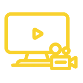 Yellow desktop computer with play button indicating our innovative video marketing skills