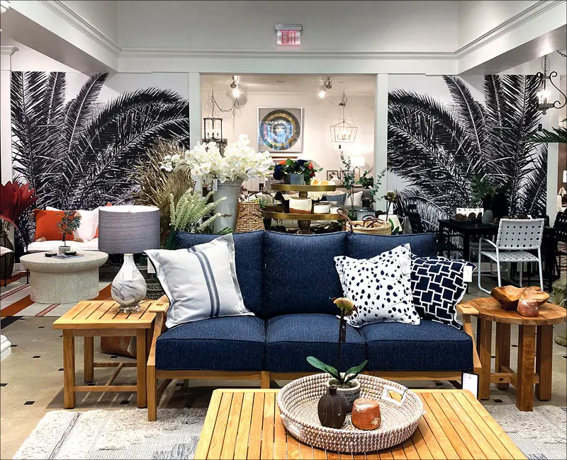 Home furniture and decor shop featuring custom wallpaper for commercial environments