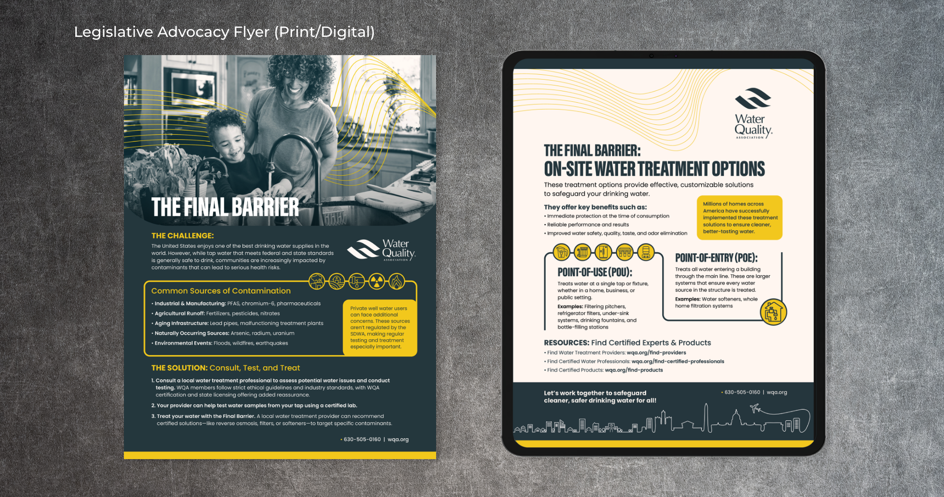 Group 38 Two flyers from the campaign sit side by side. They share the wave design elements and WQA bullet points on water safety.